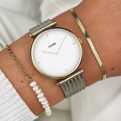 Montre Triomphe Mesh Bicolour, cadran rond blanc & bracelet milanais