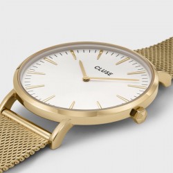 Montre Boho Chic Mesh, Gold, cadran rond blanc & bracelet milanais