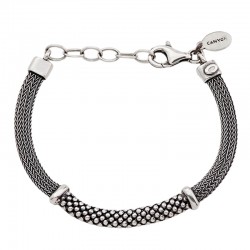 Bracelet gourmette ajustable MIX métal - Chaînes tissées plates argent vieilli - CANYON