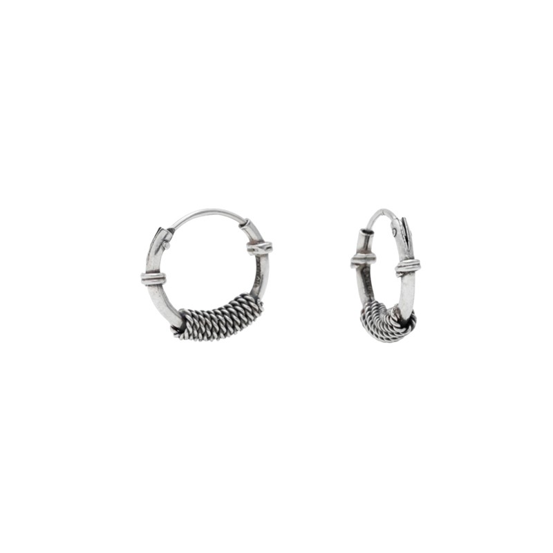 Boucles d'oreilles Mini Créoles Argent vieilli & Anneaux striés - 1,3 cm CANYON