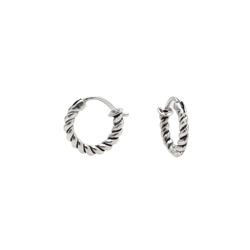 Boucles d'oreilles Mini Créoles Argent vieilli & Anneaux torsadés - 1,25 cm CANYON