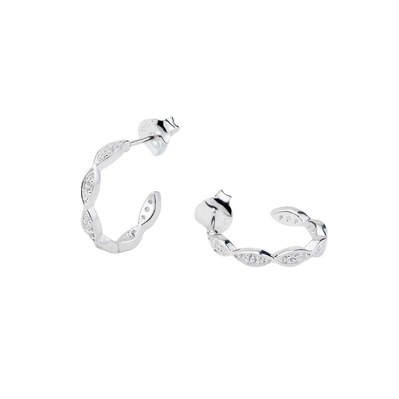 Boucles d'oreilles Mini Créoles en Argent & Navettes zircons blancs - 1,7 cm CAYON