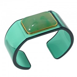 Bracelet Jonc manchette JADE - Résine & Cabochon rectangle vert - Lucas Jack London