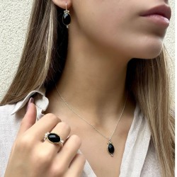 Boucles d'oreilles LEONISSE Argent doré - Onyx noir & Zircons blancs