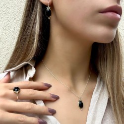 Collier court LEONISSE en Argent -  Pendentif Onyx noir & Zircons blancs
