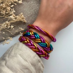 Bracelet Jonc BOUDDHISTE Chance - Texturé épais, double tressé multicolor inédit TAILLE S