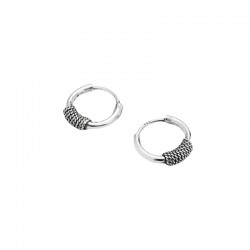 Boucles d'oreilles Mini Créoles Argent vieilli - Anneaux striés 1,4 cm