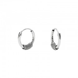Boucles d'oreilles Mini Créoles Argent vieilli - Anneaux striés 1,4 cm CANYON