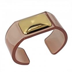 Bracelet Jonc manchette WINNING - Résine taupe & Cabochon rectangle doré - Lucas jack London