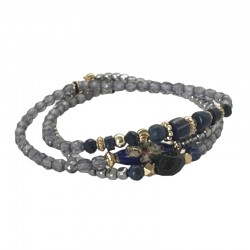Bracelet multitours JUNE Bleu doré - Lapiz Lazuli & Cristal de bohème