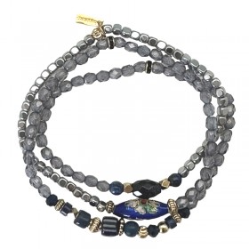 Bracelet multitours JUNE BLEU doré - Lapiz Lazuli & Cristal de bohème BY GARANCE