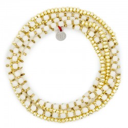 Collier & Bracelet élastique CAROLINE GOLD VANILLE 6 tours - Cristaux & Hématites - TÊTES BLONDES