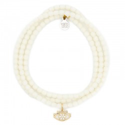 Collier & Bracelet 3 tours MATI Gold vanille - Cristaux & Oeil  - TÊTES BLONDES