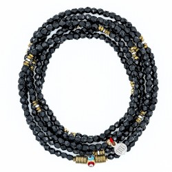 Collier & Bracelet NAZAR Noir 6 tours - Cristaux, Hématites & Oeil TETES BLONDES
