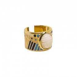 Bague large ajustable TANZA dorée - Barrettes multicolores & Nacre UNE A UNE