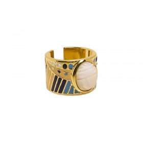 Bague large ajustable TANZA dorée - Barrettes multicolores & Nacre UNE A UNE