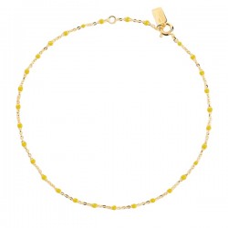 Bracelet chaîne fine plaqué or & Perles de résine jaune THEMA