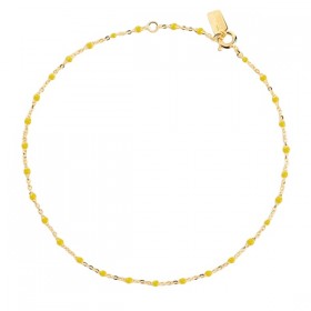 Bracelet chaîne fine plaqué or & Perles de résine jaune THEMA