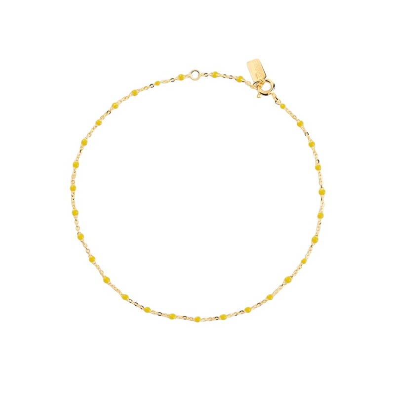 Bracelet chaîne fine plaqué or & Perles de résine jaune THEMA