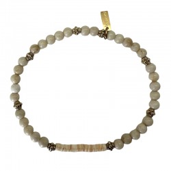 Bracelet fin élastiqué HIPE SAUMON PETIT - Riverstone & Heishis en coquillage - BY GARANCE