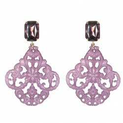 Boucles d'oreilles pendantes BOUDOIR - Cristal prune & Losange Moucharabieh - Julie Sion