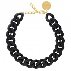 Collier court FLAT CHAIN NECKLACE MATT BLACK Doré - Gros Maillons plats noir mat - VANESSA BARONI