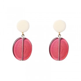 Boucles d'oreilles pendantes LILI - Disque ivoire & Ovale en verre rose - Chix Alors !