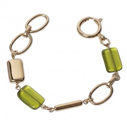 Bracelet gourmette fin NEMO doré - Baguette, anneaux & Perles de verre vertes - CHIC ALORS !