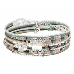 Bracelet fin élastiqué TWEED Argent - Cordons, Perles & Anneau diamanté - DORIANE Bijoux