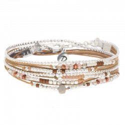 Bracelet multitours ATLANTA argent - Cordons & Perles beige choco - DORIANE Bijoux