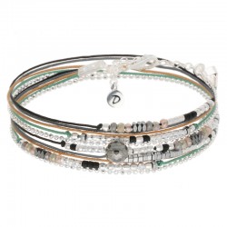 Bracelet multitours ATLANTA TWEED argent - Cordons & Perles beige vert gris noir - DORIANE Bijoux