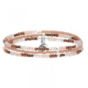 Bracelet multi tours élastiqué OLINDA argent & Perles beige choco - DORIANE Bijoux