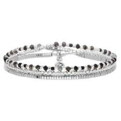 Bracelet multi tours élastiqué HEAVEN argent - Perles noires & Hématites - DORIANE Bijoux