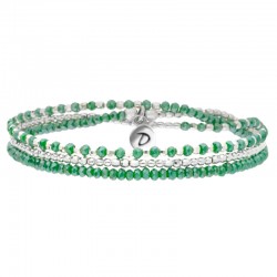 Bracelet multi tours élastiqué HEAVEN argent - Perles vert kaki brillant - DORIANE Bijoux