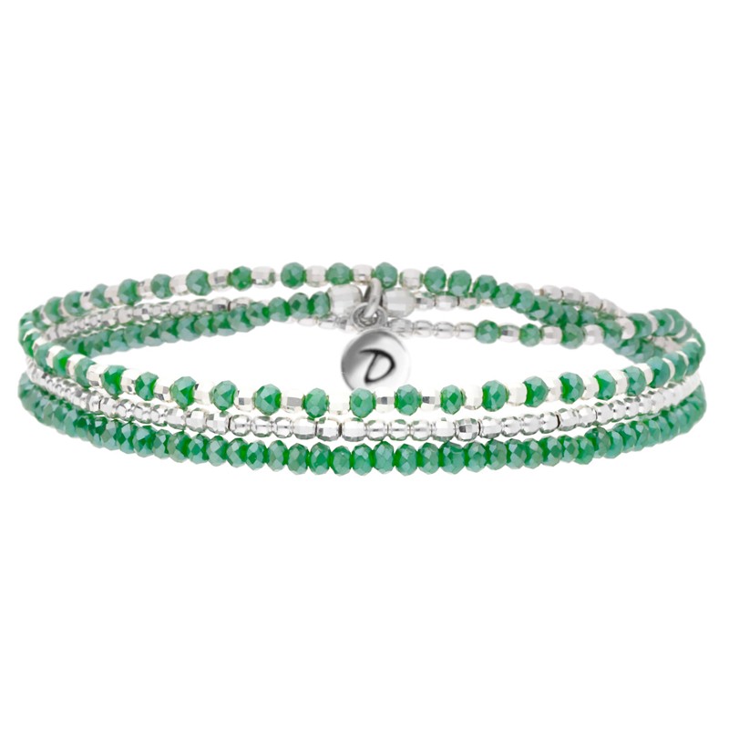 Bracelet multi tours élastiqué HEAVEN argent - Perles vert kaki brillant - DORIANE Bijoux