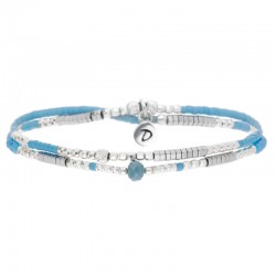 Bracelet multi tours élastiqué SPRING argent - Perles bleues & Hématites - DORIANE Bijoux
