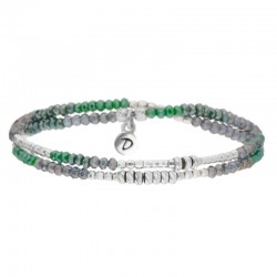 Bracelet multi tours élastiqué CANDY argent - Perles vertes grises brillantes - DORIANE Bijoux
