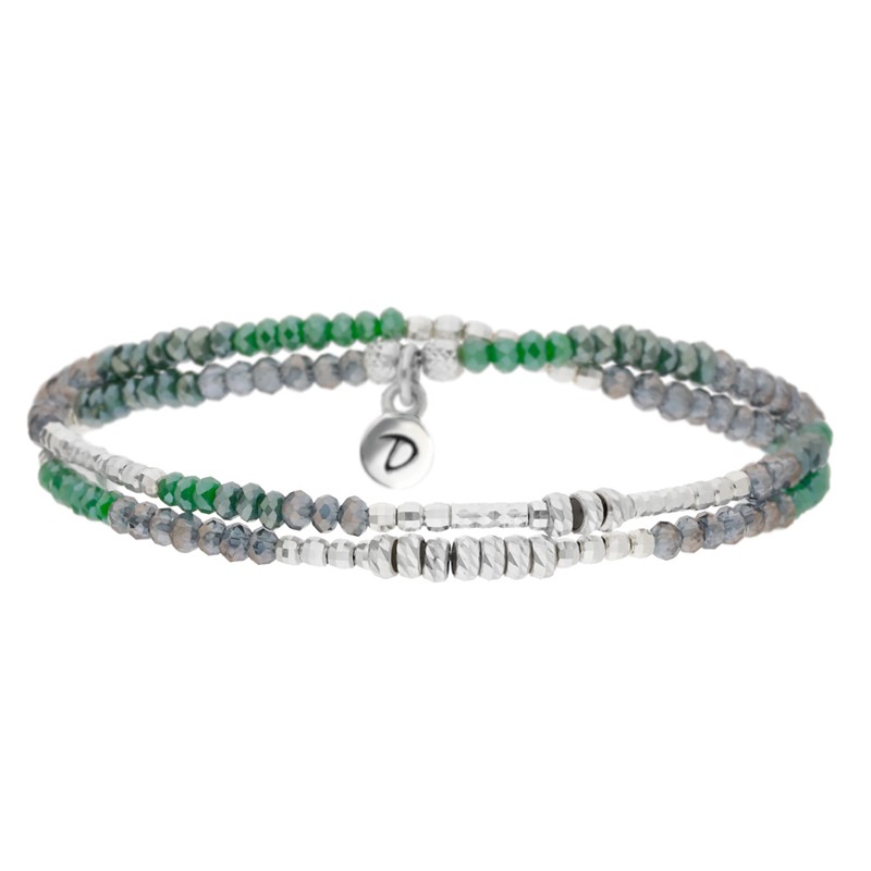 Bracelet multi tours élastiqué CANDY argent - Perles vertes grises brillantes - DORIANE Bijoux