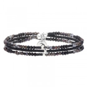 Bracelet multi tours élastiqué OLINDA argent & Perles noires Anthracite - DORIANE Bijoux