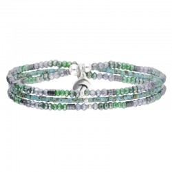 Bracelet multi tours élastiqué OLINDA argent & Perles vertes kaki turquoise - DORIANE Bijoux