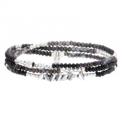 Bracelet multi tours élastiqué PYRAMIDE argent & Perles noires grises - DORIANE Bijoux