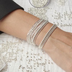 Bracelet multi tours élastiqué en Argent & Boules brillantes TAILLE M