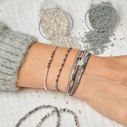 Bracelet fin élastiqué SILVER FLIRTING Gris brillant - Perles argent TAILLE M