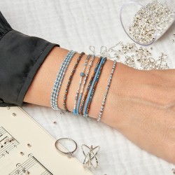 Bracelet 3 tours élastiqué OLINDA argent & Perles bleu choco TAILLE M