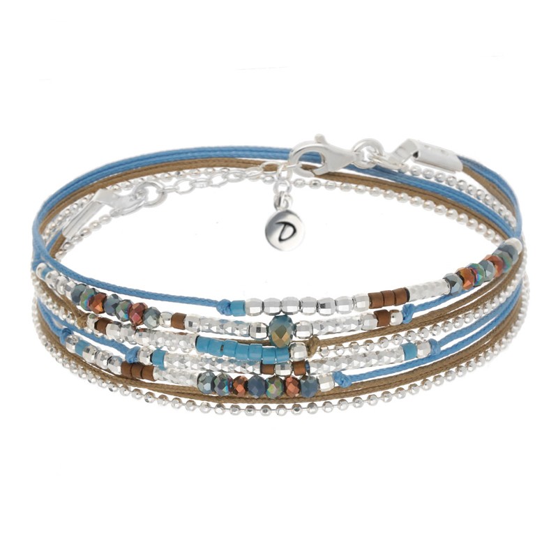 Bracelet multitours ATLANTA argent - Cordons & Perles bleu choco DORIANE BIJOUX Bracelet multitours ATLANTA argent - Cordons & Perles bleu choco DORIANE BIJOUX