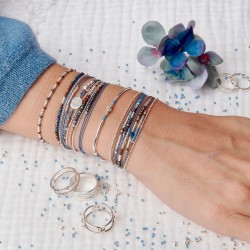 Bracelet multitours ATLANTA argent - Cordons & Perles bleu choco