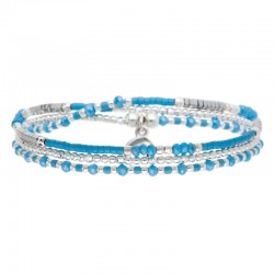 Bracelet 3 tours élastiqué SANTA-GIULIA argent - Perles bleues DORIANE