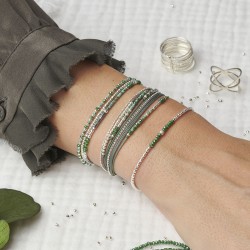 Bracelet fin élastiqué FLIRTING argent - Perles vertes & Perle scintillante TAILLE M