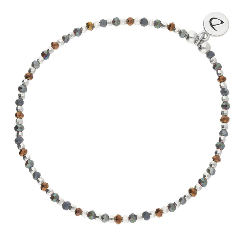 Bracelet fin élastiqué IBIZA argent - Perles de Verres bleues bronze - DORIANE Bijoux