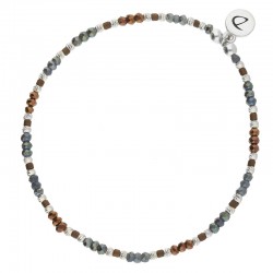 Bracelet fin élastiqué NUSA argent - Perles de Verres bleues choco - DORIANE Bijoux